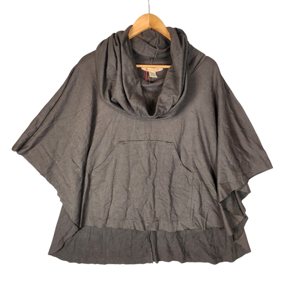 XCVI Wearables Paige Poncho  Small Gray Cowl Neck Hood Fleece Lagenlook New